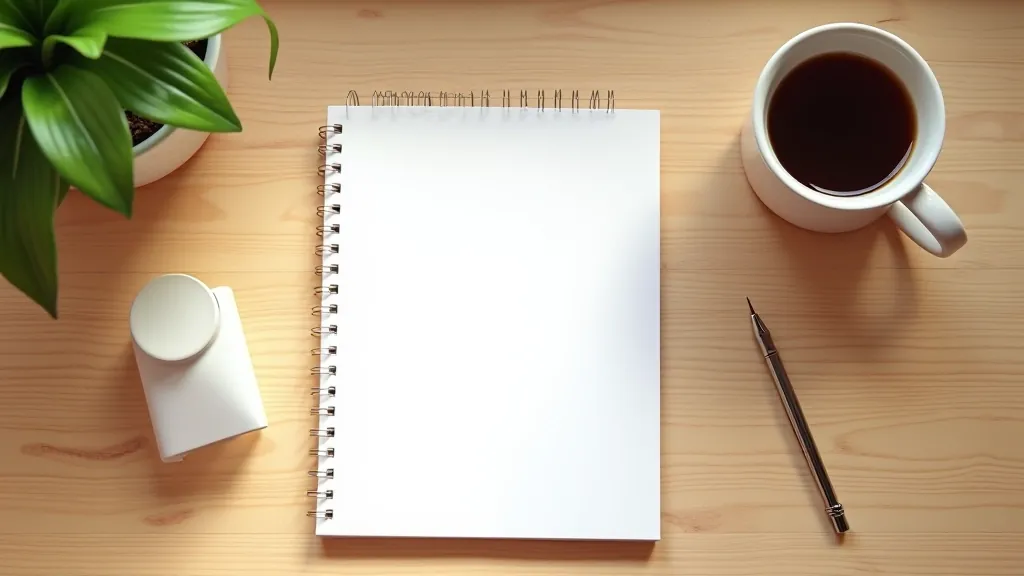 Minimalist workspace with blank notepad, pen, and clean desk surface ready for planning