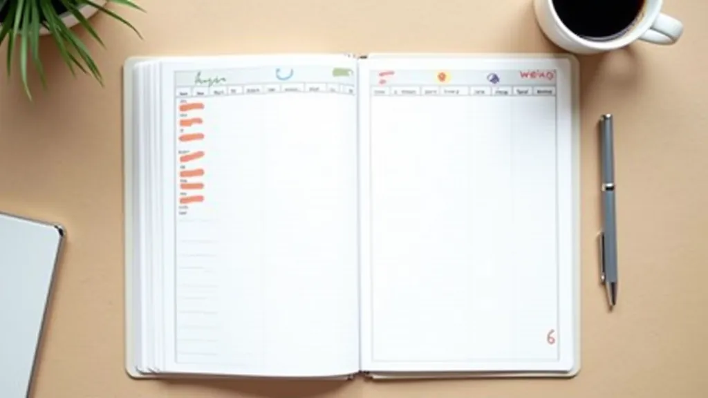 Hand writing in a paper planner with different colored sections representing time blocks