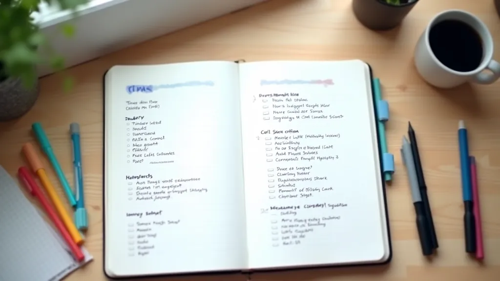 Planning notebook showing hierarchical task lists with different priority levels and categories