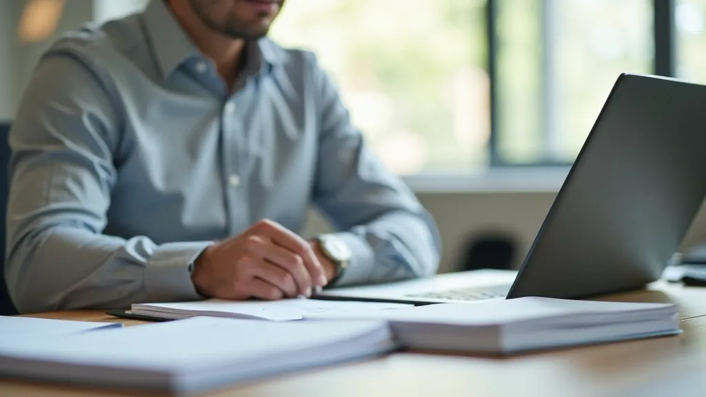 Professional portrait of focused person at desk