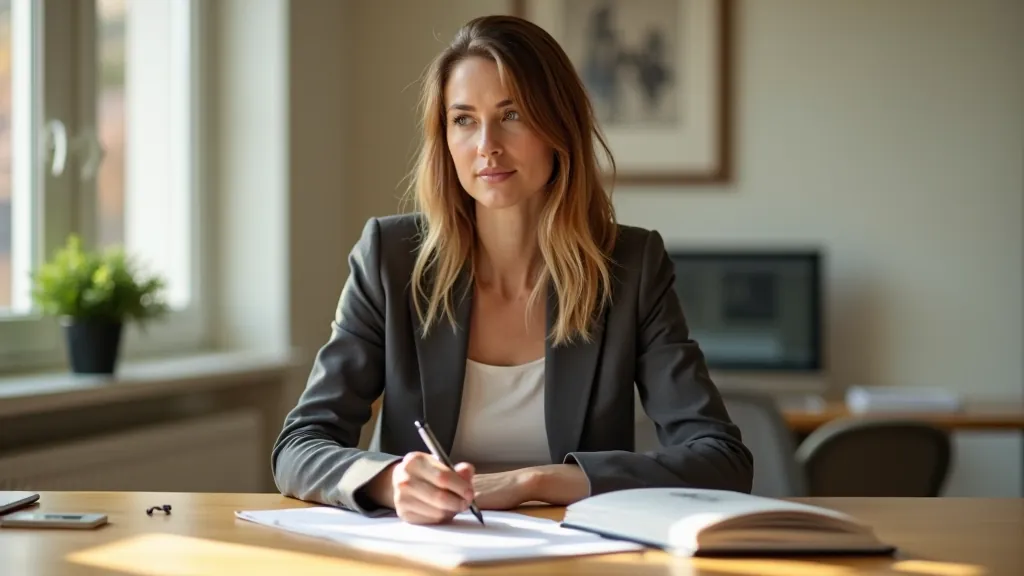 Person at desk focused on work with phone turned away and closed laptop